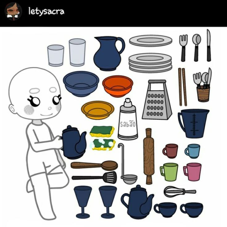 a cartoon character surrounded by kitchen utensils and other things to cook in front of him