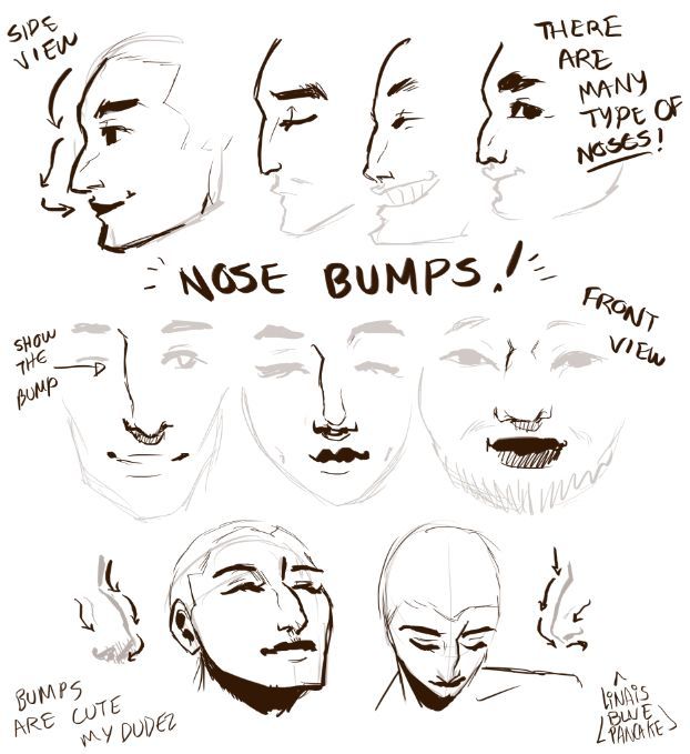 various facial expressions drawn in black and white with the words nose bumps above them,