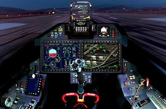 the cockpit of an airplane at night time