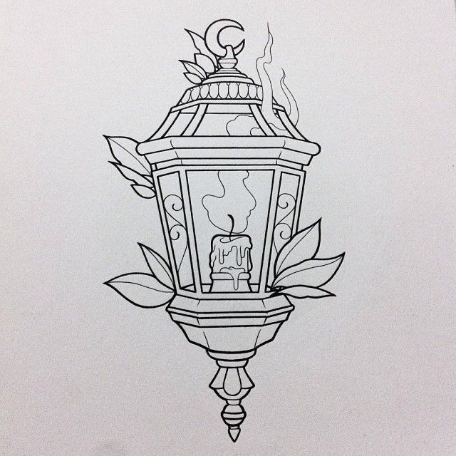 a black and white drawing of a lamp