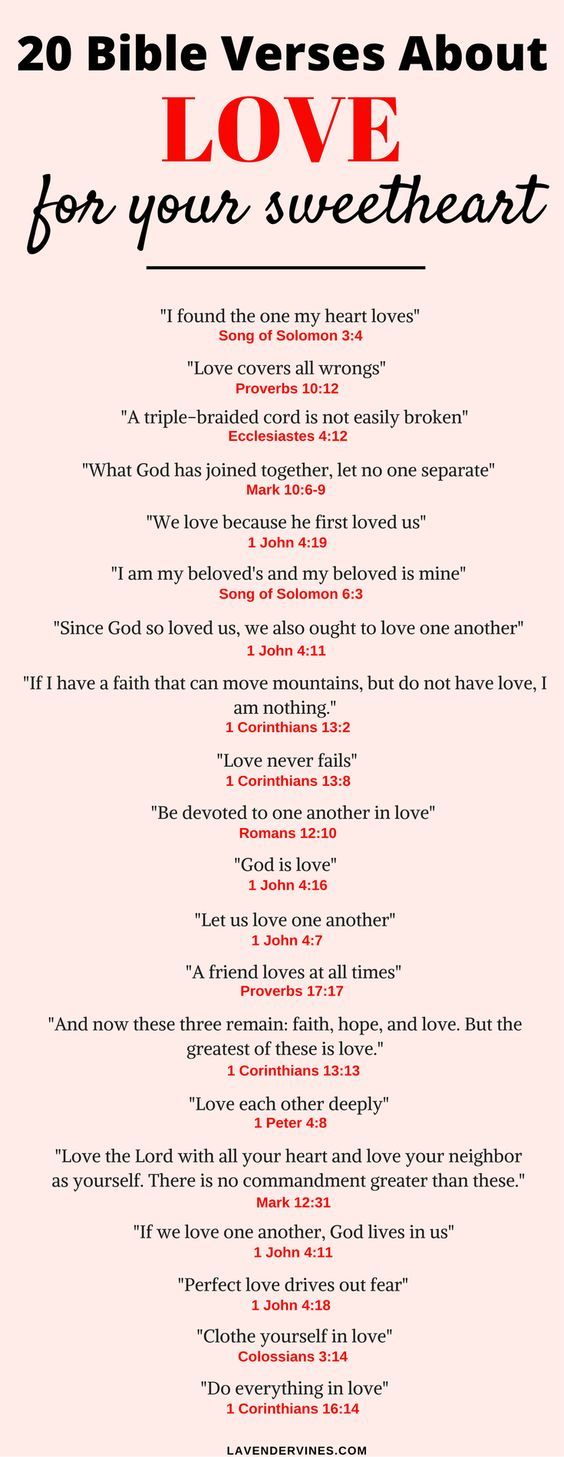 the 20 bible verses about love for your sweet heart, written in red and black