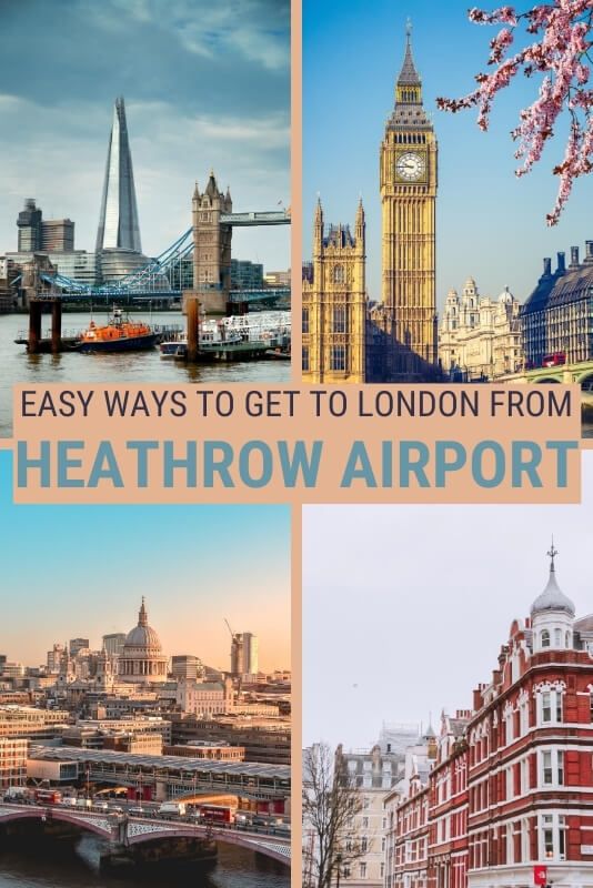 the london skyline with text overlay that says easy ways to get to london from heathrow airport