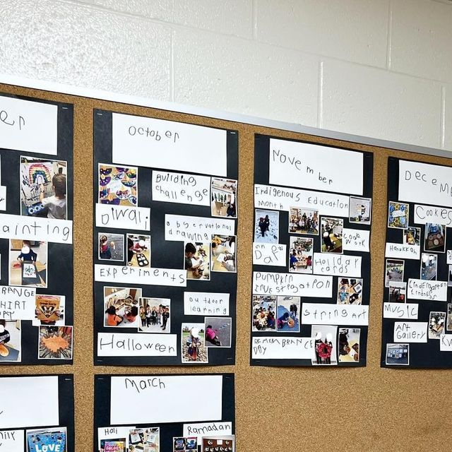 a bulletin board covered in pictures and writing on it's sides with magnets