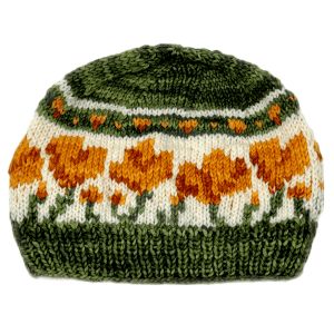 Golden Poppies Hat Kit | Stunning String Studio Hand Knitted Yarn Crafts For Crafting, Hand Knitted Yarn Crafts, Handmade Green Yarn Knitting Pattern, Green Yarn Knitting Pattern, Hand Knitted Green Knitting Pattern, Handmade Knitting Pattern Yarn Gift, Yarn Knitting Pattern For Gifts, Green Knitting Patterns With Yarn, Needles California