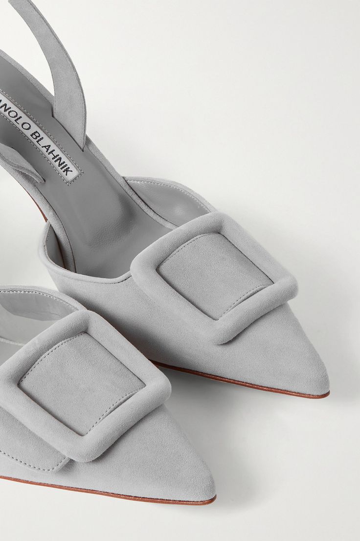 Light gray Maysli buckled suede slingback pumps | MANOLO BLAHNIK | NET-A-PORTER Manolo Blahnik Maysli, Shoes Heels Classy, Heels Classy, Manolo Blahnik Shoes, Shoe Inspiration, Aesthetic Shoes, Elegant Shoes, Girl Stuff, Shoe Closet