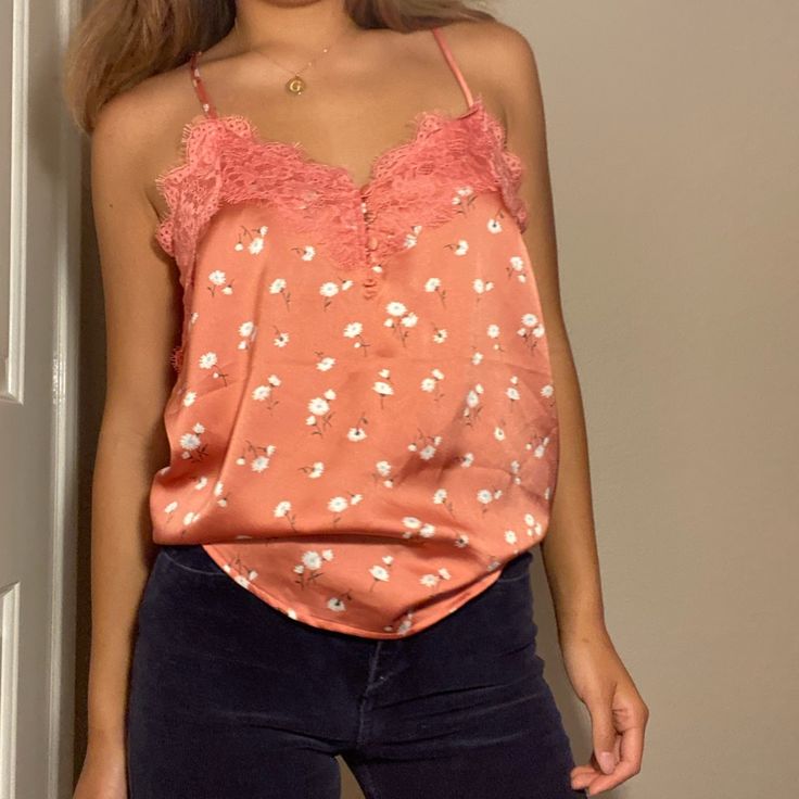 Beautiful Floral Satin Blouse From Abercrombie. Bought And Never Worn. Brand New Condition. Moving Out To College So I Am Clearing Out My Closet. Feel Free To Make An Offer/Bundle:) Flirty Lace Top Camisole For Spring, Flirty Sleeveless Lace Top For Spring, Flirty Cami Lace Top, Spring Night-out Lace Top With Spaghetti Straps, Flirty Lace Cami Top, Spring Lace Top With Spaghetti Straps For Night Out, Spring Spaghetti Strap Lace Top For Night Out, Spring Cami Tops With Lace Trim, Summer Floral Print Top For Date Night