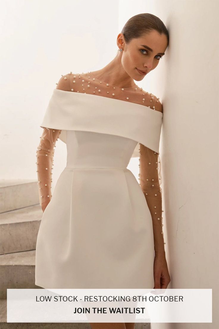 Harper White Dress Nadine Merabi, Civil Wedding, Skirt With Pockets, Mixing Fabrics, Skirts With Pockets, Satin Fabric, Short Tops, Mother Of The Bride, Occasion Wear