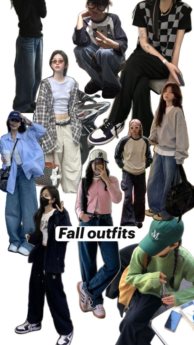 Knit sweatshirts, cardigans, baggy jeans, fall outfits Korean Fall Outfits, Baggy Jeans Outfit, Outfit Ideas Fall, Fall Outfit Ideas, Knit Sweatshirt, Baggy Jeans, Fall Outfit, Jean Outfits, Cardigans