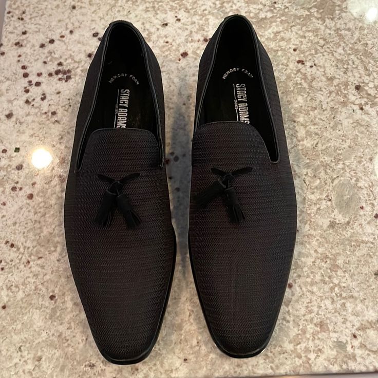 Brand New. Never Worn. Men’s Black Loafers. Size 10 Black Tassel Loafers With Textured Sole And Plain Toe, Black Slip-on Tassel Loafers With Textured Sole, Black Plain Toe Slip-on Tassel Loafers, Black Slip-on Tassel Loafers With Plain Toe, Black Slip-on Tassel Loafers For Business Casual, Black Low-top Slip-ons For Formal Occasions, Formal Black Low-top Slip-ons, Black Loafers Men, Penny Loafers Men