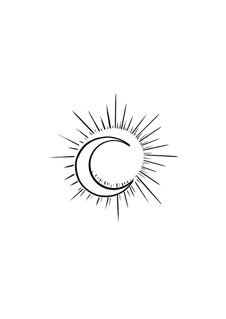 a black and white drawing of the sun with its rays coming out from behind it