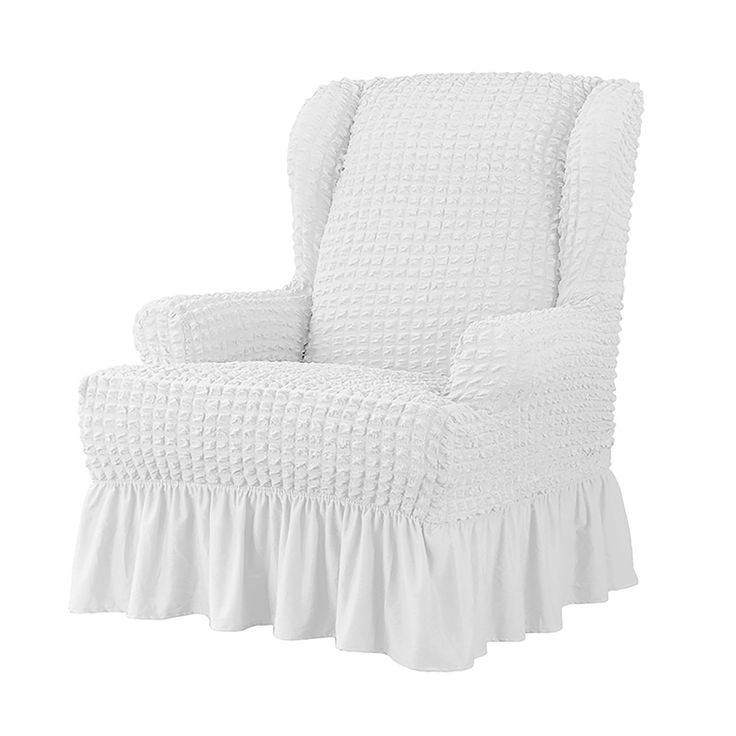 a white chair with ruffles on it