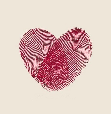 a red fingerprint heart with the words matt & kayya august 11, 2012