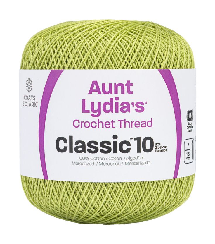 Aunt Lydia's Crochet Size 10 Cotton ThreadAunt Lydias Crochet Cotton This high luster mercerized cotton crochet thread is perfect for crochet projects both large and small This thread is available in a wide range of fashion solids; neutral basics and alluring multi - colors that are ideal for home decorating and fashion projects Article 154 is a size 10; bedspread weight; 3ply 100% mercerized cotton thread Size 7/15mm crochet hook is recommended Care: machine wash (maxtemp 104F/40C); dry flat; d Crochet Thread Size 10, Steam Press, Flannel Baby Blankets, Crochet Size, Crochet Thread, Baby Burp Cloths, Coordinating Fabrics, Cotton Tea Towels, Kitchen Tea