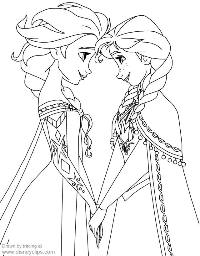 two princesses face to face with each other in black and white coloring book pages