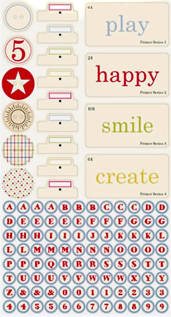 Jenni Bowlin, Cardstock Stickers, Vintage School Flash Cards, Alphabet Stickers, Round Letters, Playful Words, Hodge Podge, Play, Happy Description   No. sk726 OI 0724    ☆ We Combine Shipping - If the Request a total button is grayed out, please contact us!  We apologize for the poor quality photo. These cardstock stickers  are much nicer than they appear in the picture.  ★ This package contains one 12" x 6" Cardstock Sheet of fun school primer vocabulary flash cards, memo space stickers, round alphabet stickers with red capital letters  Approximate dimensions of the letters is 3/8" Have some vintage style fun and add dimension with your words and numbers to any piece of artwork. Please Visit Our Store For More Cardstock Stickers From Jenni Bowlin and Others This merchandise is brand new Flash Cards Alphabet, Vocabulary Flash Cards, Stickers Vintage, Altered Art Projects, Hodge Podge, Alphabet Stickers, Vintage School, Scrapbooking Embellishments, Scrapbook Embellishments