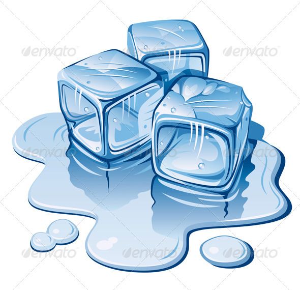 three ice cubes sitting on top of a puddle of water with bubbles around them