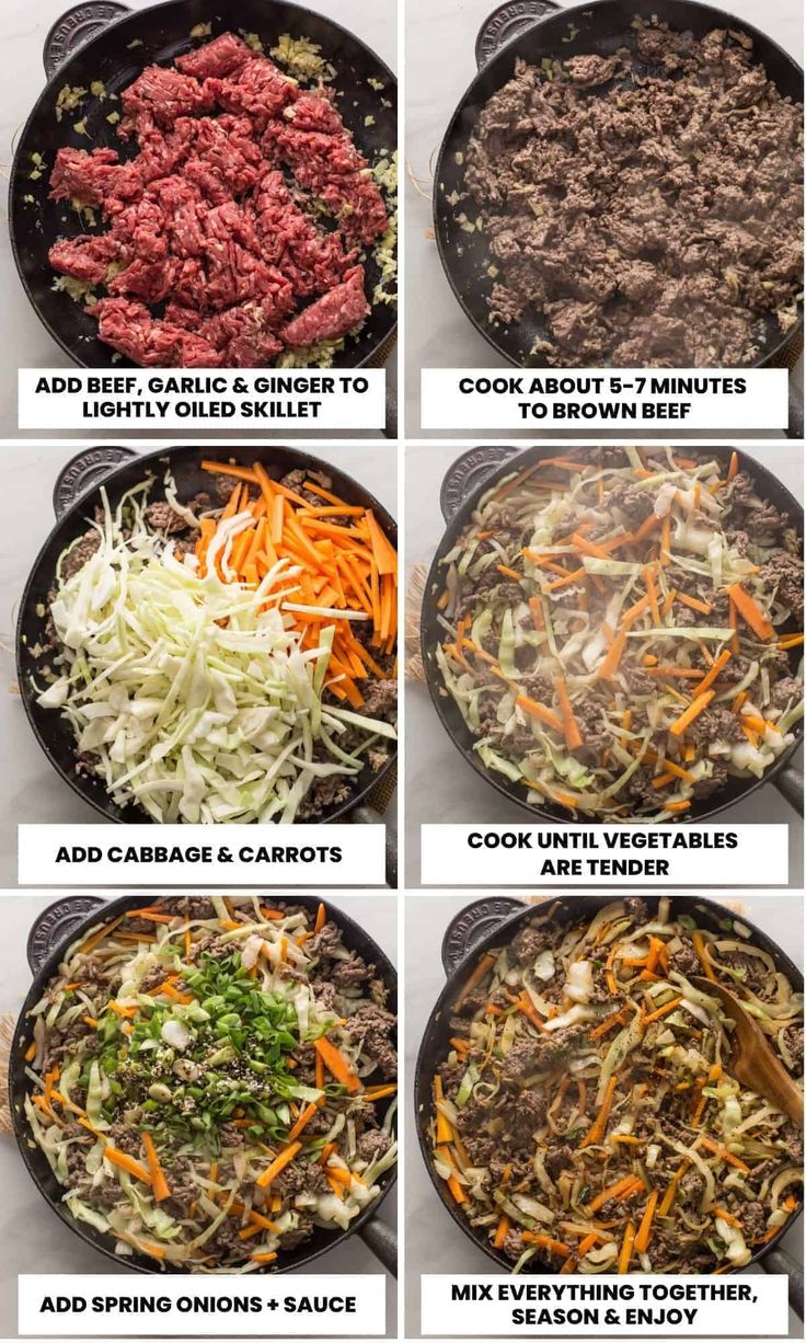 the steps to make beef and cabbage skillet