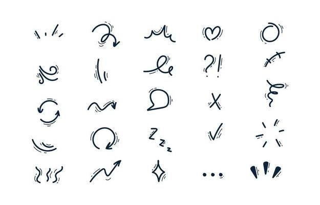 various hand drawn letters and numbers on a white background