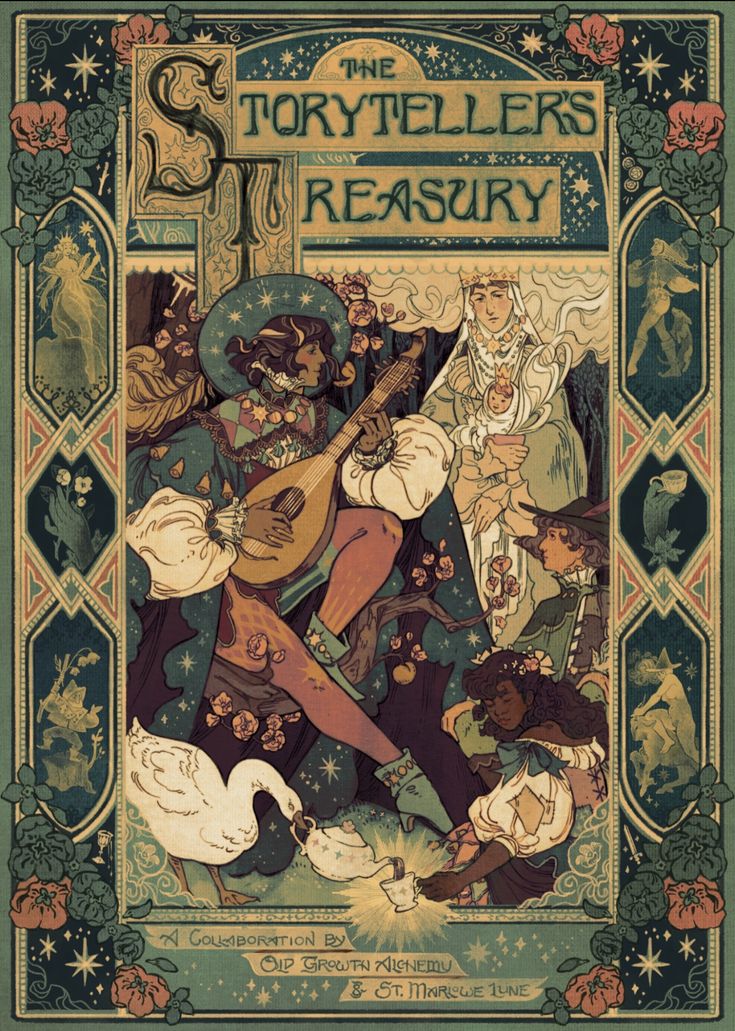 the storytells's treasury book cover with an illustration of people and animals