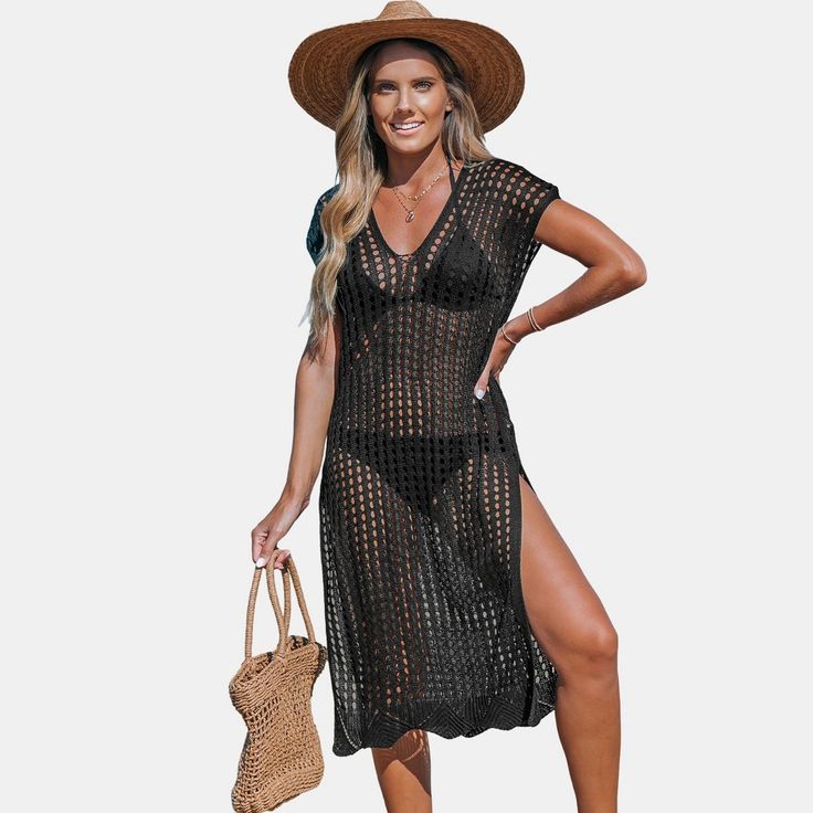 Chase the sun in our Short Sleeve Cut-Out Cover-Up Dress. This short-sleeve beauty features playful cut-outs, making it the perfect piece to throw on over your swimsuit. Embrace the summer vibes and make a fashion statement with this versatile and trendy piece, ensuring you stay cool and comfortable throughout your beach day. Product code: CAA07B3C041GG,CAA07B3C041AA,CAA07B3C041SS/CAA07B3C041DE/CAA07B3C041HH/CAA07B3C041TS Black Stretch Cover-up For Beach Season, Black Beachwear Cover-up For Spring, Beachy Short Sleeve Poolside Cover-up, Beachy Black Cover-up For Beach Season, Casual Black Poolside Cover-up, Fitted Black Cover-up For Summer, Fitted Short Sleeve Cover-up For Vacation, Black V-neck Beach Dress, Black Stretch Cover-up For Spring