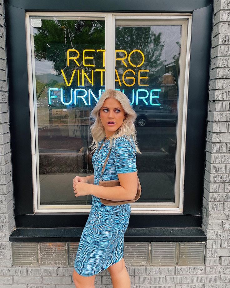 Meet the newest piece that has our closets absolutely freaking shook. The On The Verge Dress-- a blue multi knit mini dress that is just so rad. Different than anything we already have in our closets, this micro-knit midi holds major cool girl powers. We stan a casual dress moment, just add chucks or doc sandals for a fit that will instantly make you feel like the most chic girl in the room. It's not a want, but an absolute need. Why we love it: Made from super ﻿Micro-knit that holds everything Trendy Knit Mini Dress For Party, Trendy Knit Mini Dress, Blue Knit Party Dress, Chic Blue Knit Mini Dress, Blue Fitted Knit Mini Dress, Blue Stretch Mini Dress In Trendy Style, Trendy Blue Stretch Mini Dress, Blue Retro Mini Dress For Party, Retro Blue Mini Dress For Party