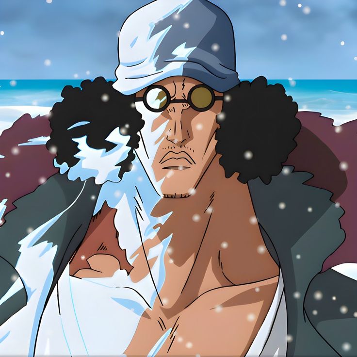 an animated image of a man wearing glasses and a hat with snow falling around him