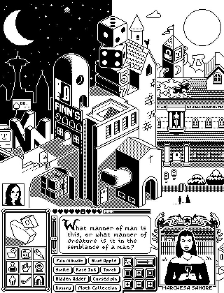 a black and white drawing of some buildings