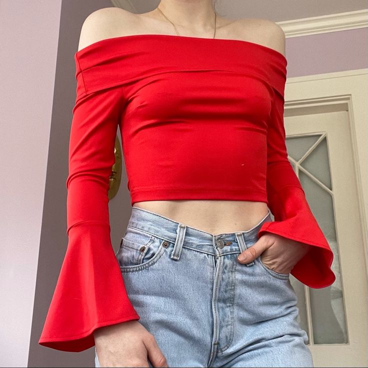 Open To Offers ~Boutique Red Off The Shoulder/Bardot Bell-Sleeve/Flared Crop Top With Side Zipper For A Comfortably Snug Fit ~Has The Tags Still Attached And Has Never Been Worn, But Part Of The Clothing Tag Has Come Loose Because Of A Couple Loose Threads (I Would Probably Remove The Tag Before Wearing It Anyway) ~Size : S ~I Will Always Provide Measurements Upon Request & If You Have Any Questions Whatsoever Please Let Me Know! Clothing Tags, Flared Sleeves, Snug Fit, Off The Shoulder, Bell Sleeves, Womens Sizes, Crop Tops, Womens Tops, Red