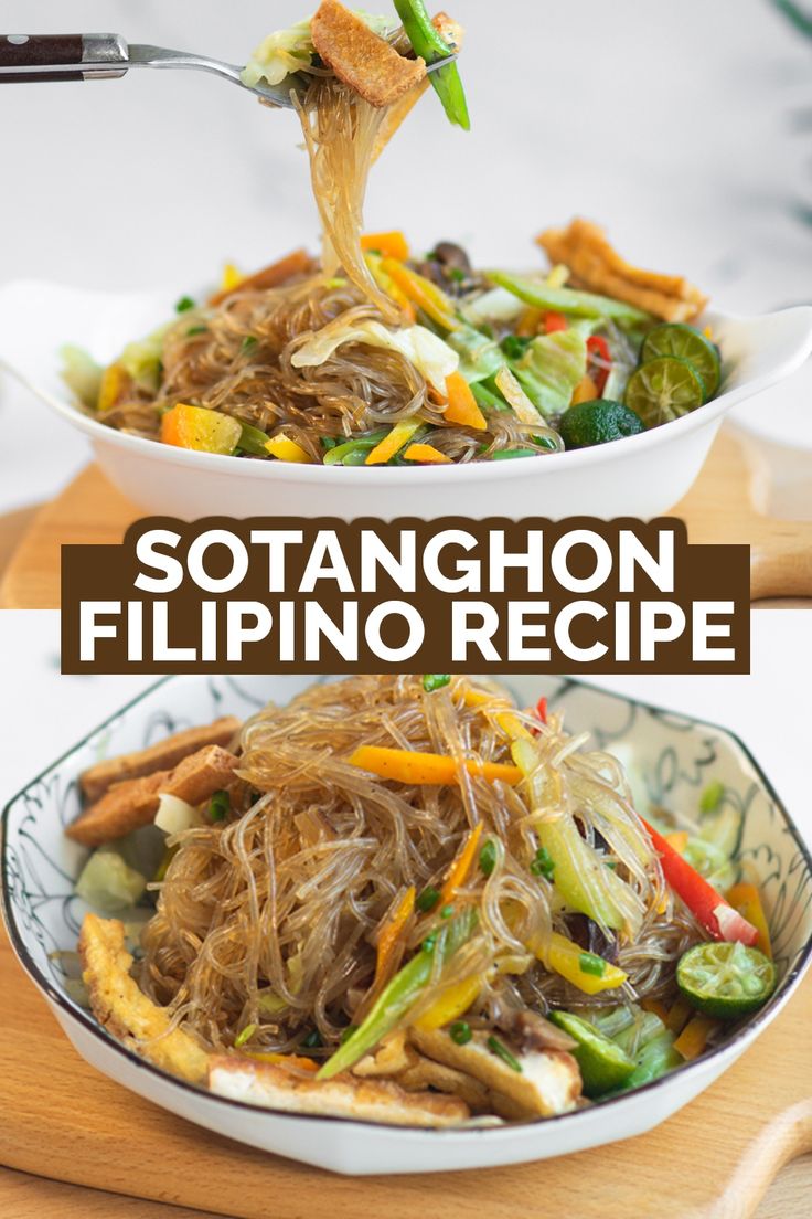 a plate with noodles and vegetables in it on top of a wooden table next to a bowl