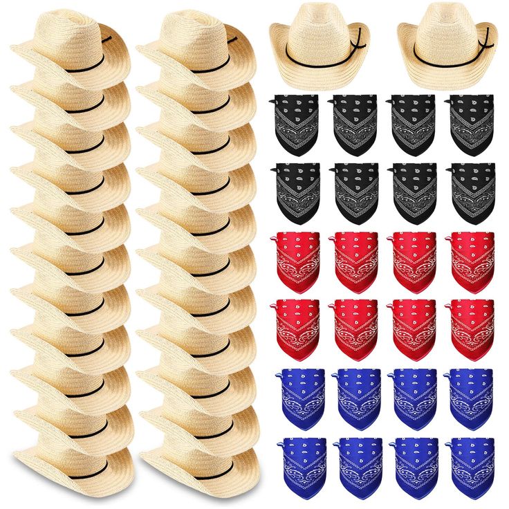 PRICES MAY VARY. Bulk Pack Cowboy Hats: the package includes 24 pieces of cowboy straw hats, 8 pieces of black bandanas, 8 pieces of blue bandanas and 8 pieces of red bandanas; They can be combined in different styles to be suitable for different occasions or people; It's enough to meet your needs of daily use and replacement, while it can be a nice gift for your family and friends Practical and Durable: these cowboy party hats are made of quality paper straw which is lightweight and comfortable Adult Western Party, Western Theme Birthday Party, Wild West Party Theme, Straw Cowboy Hats, Western Party Decorations, Cowboy Themed Birthday Party, Cowboy Theme Party, Wild West Party, Western Birthday Party