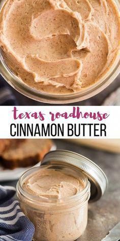 a jar filled with cinnamon butter sitting on top of a table