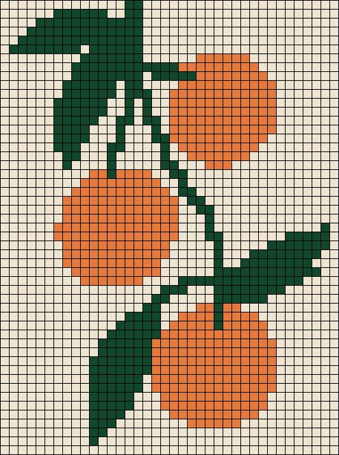 a cross stitch pattern with three oranges on it