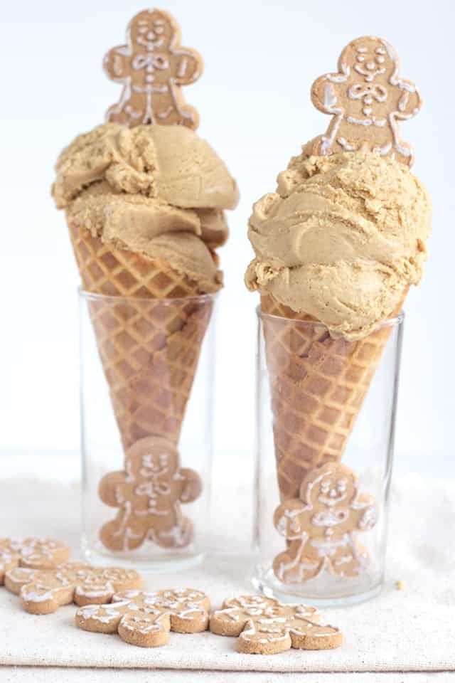 two ice cream cones with ginger cookies in them