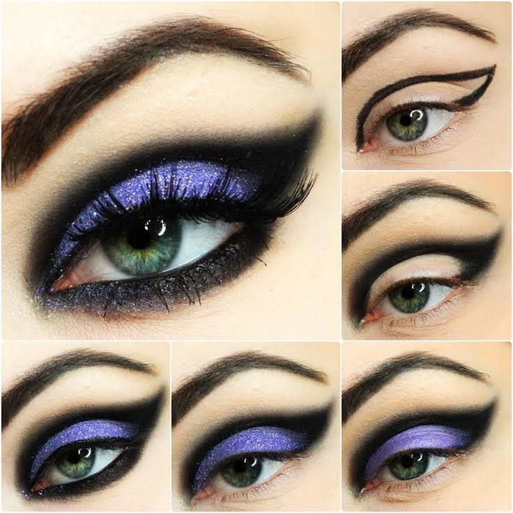 Edgey Eyeshadow Look Maquillage Halloween Simple, Makeup Zombie, Fantasy Make-up, Halloween Make-up Looks, Halloweenský Makeup, Make Up Designs, Purple Eye Makeup, Witch Makeup, Halloween Eye Makeup