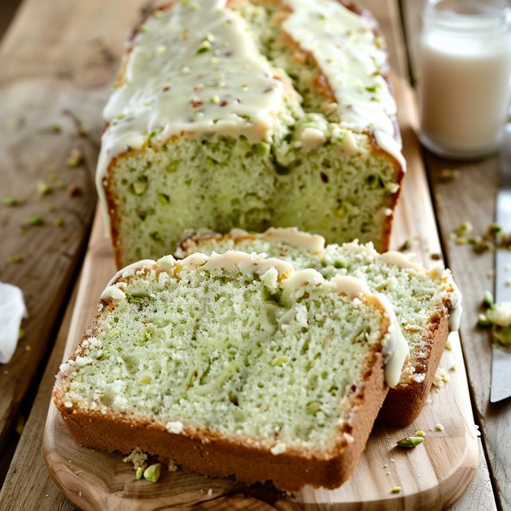 a loaf of cake sitting on top of a wooden cutting board