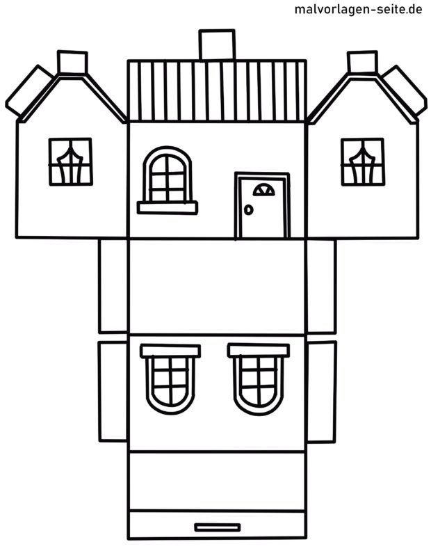 a drawing of a house with three floors and two windows on each floor, in black and white