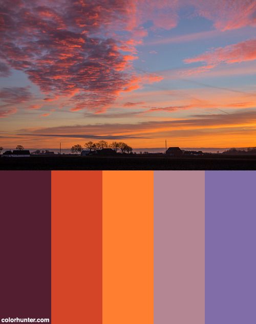 the sky is filled with pink and purple clouds at sunset in this image, there are several colors that appear to be different from each other hues