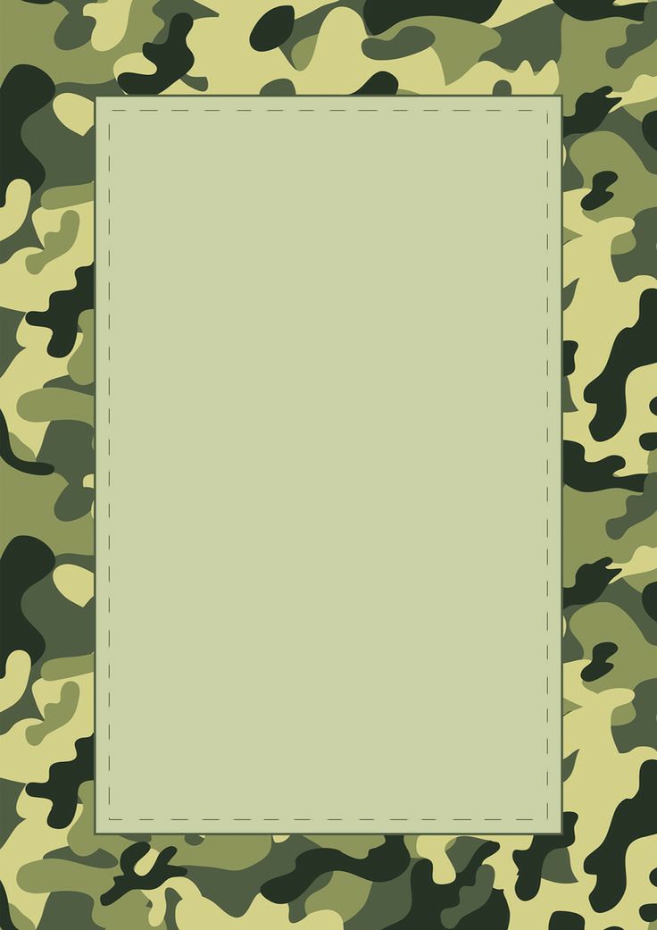 a green and black camouflage background with a white rectangle in the center on top