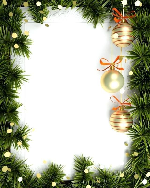 a christmas frame with baubles and decorations on the top, surrounded by pine branches