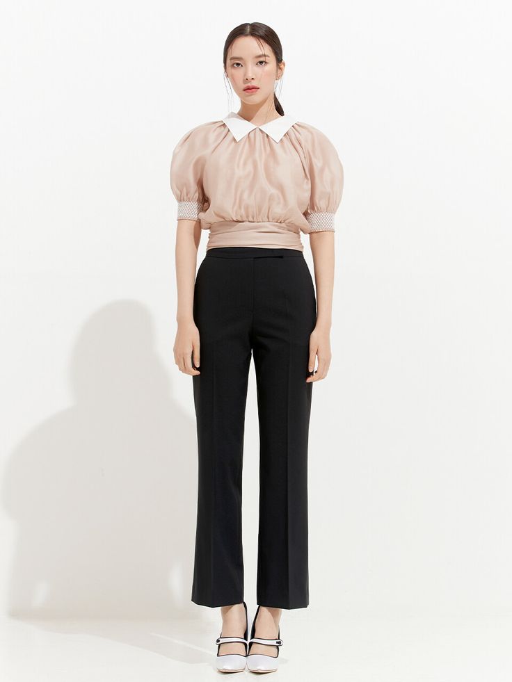 Editor's NotesThis blouse is made of tencel material with a subtle sheen with a voluminous neckline and a rich silhouette shoulder line. The three-dimensional voluminous shoulder line and sleeve silhouette that makes an outfit stnad out.- Sheer design blouse top- Wide waistband detail formed by pleats- Creates a rich silhouette from the upper body to the waist - Elasticity overall sleeves and waist- Luxurious and feminine moodMeasurements(in.) 0 / 1 / 2- Length from center back: 18.70& Formal Silk Blouse With Gathered Sleeves, Formal Silk Top With Gathered Sleeves, Elegant Puff Sleeve Top With Gathered Sleeves For Office, Short Sleeve Puff Top With Blouson Sleeves For Work, Silk Blouse With Gathered Sleeves For Evening, Evening Silk Blouse With Gathered Sleeves, Formal Silk Blouse With Puff Sleeves, Elegant Evening Blouse With Structured Shoulders, Silk Puff Sleeve Blouse For Office