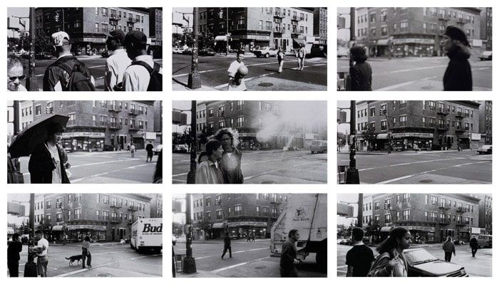 black and white photographs of people walking on the street