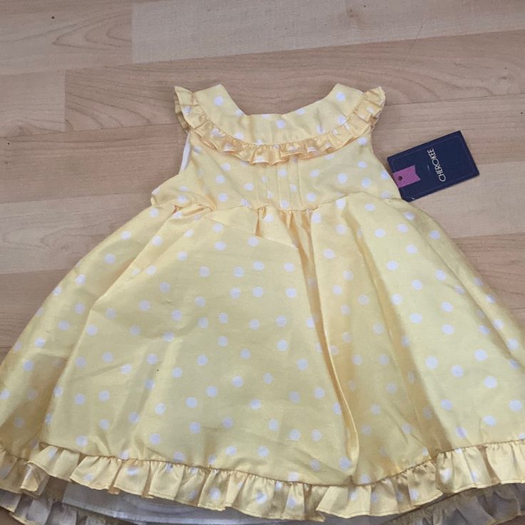 Two Piece Dress Yellow And White Size 6 Months Playful Yellow Dress For Dress-up, Fitted Yellow Dress For Dress-up, Yellow Fitted Dress For Dress-up, Yellow Dress For Spring Dress-up Events, Yellow Dress For Spring Dress-up Occasions, Yellow Ruffled Sundress, Yellow Sundress With Ruffles, Fitted Yellow Playful Dress, Yellow Summer Dress For Dress-up