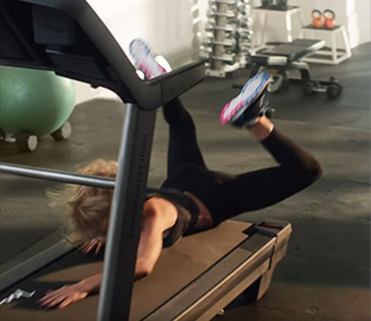 a woman is doing exercises on a treadmill