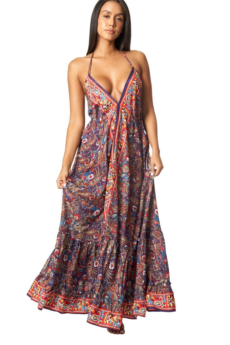 Cute Positano Maxi Dresses - La Moda Boho Resort & Swimwear Patterned V-neck Midi Dress For Beach, V-neck Midi Dress With Paisley Print For Beach, Sleeveless Boho Print Dress For Beach Cover-up, Flowy Boho Print Dress For Beach Cover-up, Patterned Summer Vacation Dresses, Patterned Summer Dresses For Vacation, Summer Vacation Dresses In Patterned Color, Vibrant Print Patterned Dresses For Beach Season, Bohemian Patterned Maxi Dress With Boho Print