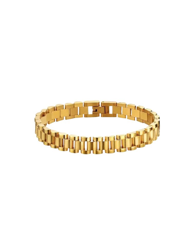 ⊙ 18K Gold Plated ✠ Stainless Steel ⧥ PVD Plated ⟡ Flawless Shine In stock! Order today and receive your item in 2-3 business days. Classic Matte Gold Bracelet, Matte Gold Classic Bracelets For Formal Occasions, Modern Yellow Gold Bracelet With Strap, Timeless Bracelets With Gold Clasp As Gift, Timeless Bracelet With Gold Clasp As Gift, Timeless Bracelet With Gold Clasp For Gift, Modern Gold-plated Bracelets For Formal Occasions, Everyday Metal Bracelets With Gold Clasp, Metal Link Bracelets With Gold Clasp