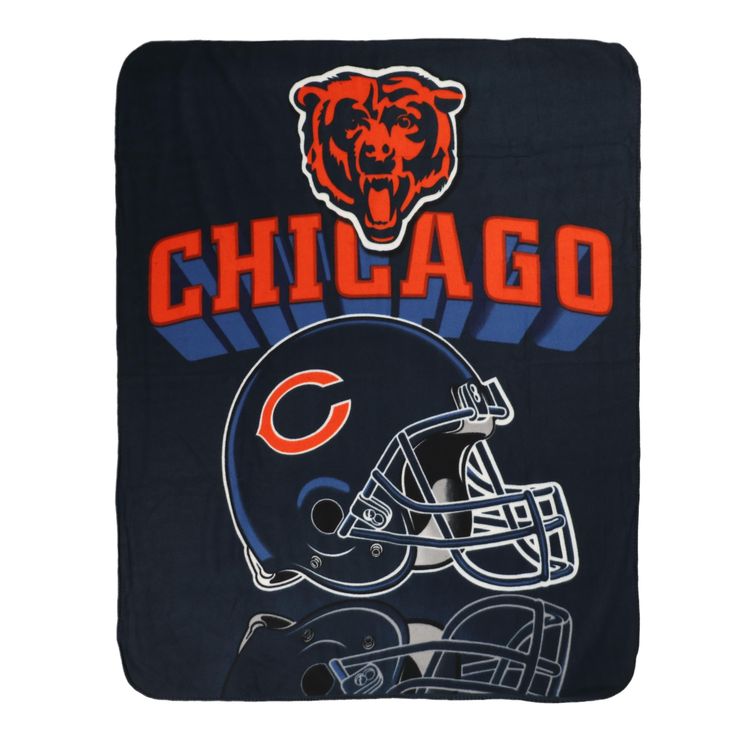 the chicago bears blanket is shown with an image of a football helmet and helmet on it