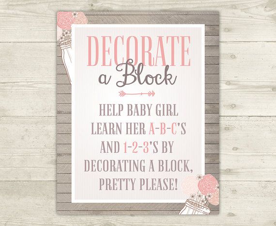 a sign that says, decorate a book help baby girl learn her abc - 8's and decor a block pretty please