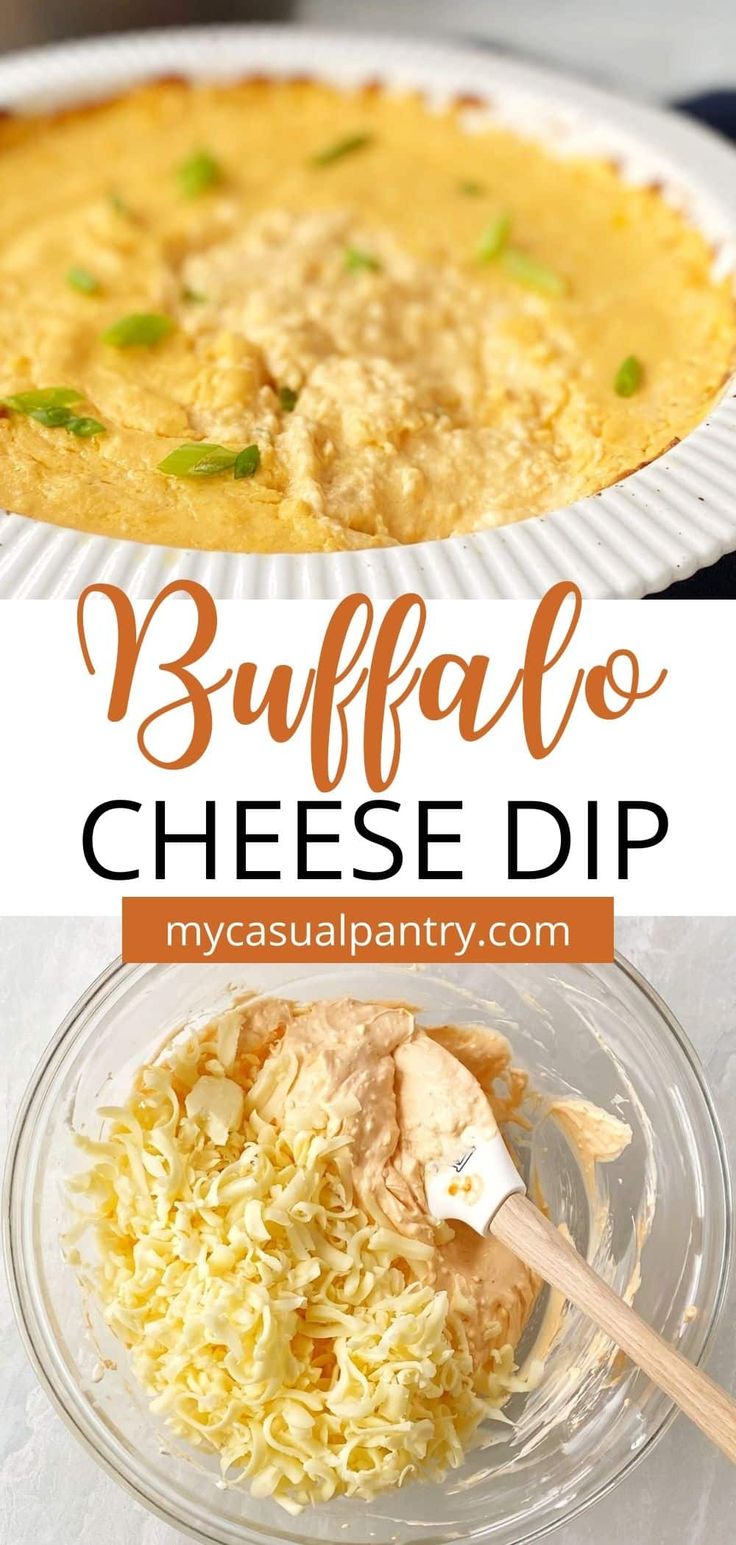 blending dip together and dish of baked dip Buffalo Cheese Dip, Buffalo Dip Recipe, Spicy Cheese Dip, Buffalo Dip, Crock Pot Dips, Garlic Dip, Cream Cheese Dips, Spicy Snacks, Cheese Dip