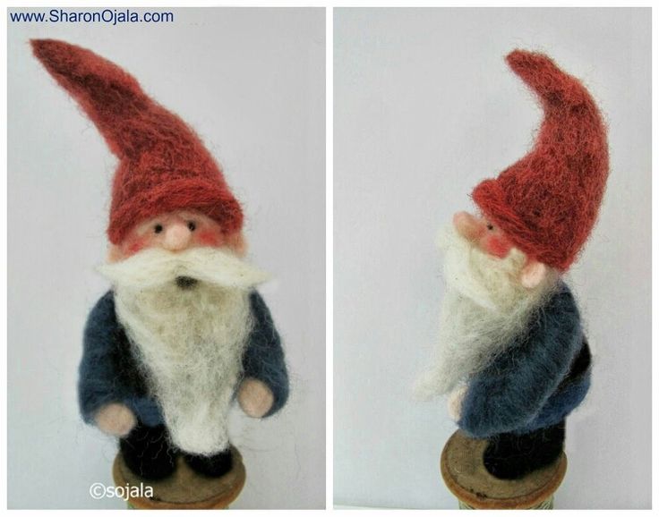 two pictures of gnomes with red and white hair