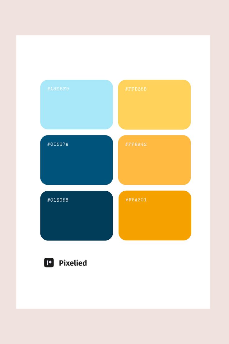 the color scheme for pixelfied is shown in blue, yellow and orange colors with different font